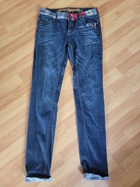 Desigual Dark Blue Jeans with Multicolor Waistband
